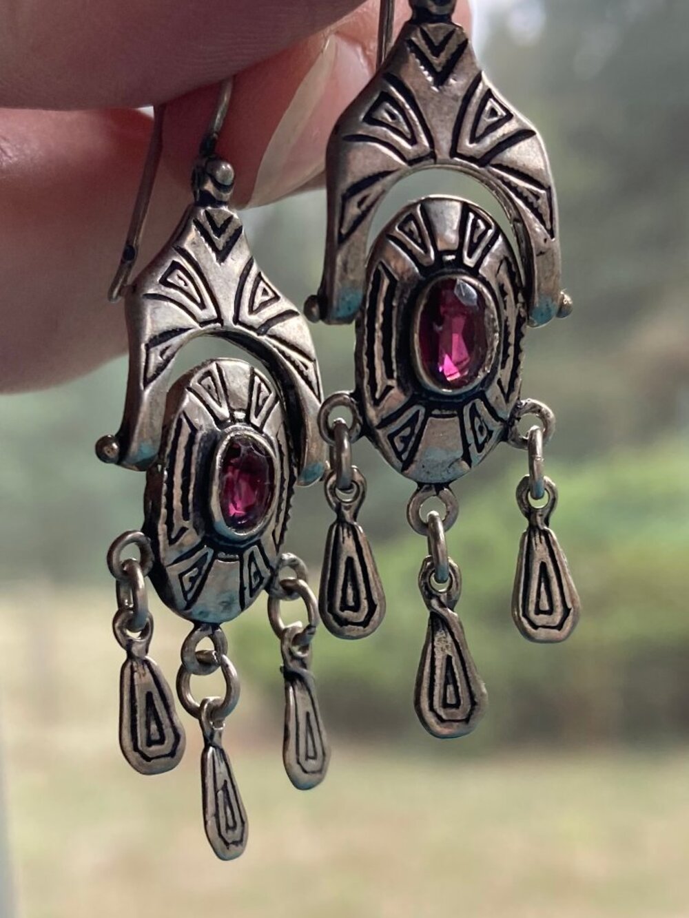 Beautiful Vintage Sterling & Amethyst Berber Dangle Earrings